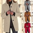 thumbnail image 2 of comerut Women Fall Winter Coat Stand Collar Thick Warm Soft Mid Length Solid Color Pockets Single-breasted Lady Thick Overcoat, 2 of 8