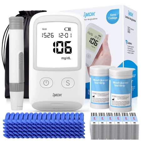 IMDK Blood Glucose Monitor Kit, Blood Sugar Test Kit with 100 * Glucometer Strips, 100 * Lancets, 1 * Lancing Devices, High Accuracy ± 10% & No Coding Required