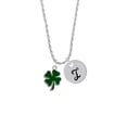 thumbnail image 2 of Delight Jewelry Silvertone Two Sided Green Enamel Lucky Four Leaf Clover Silvertone Script Initial Disc - I - Charm Necklace, 20"+3", 2 of 4