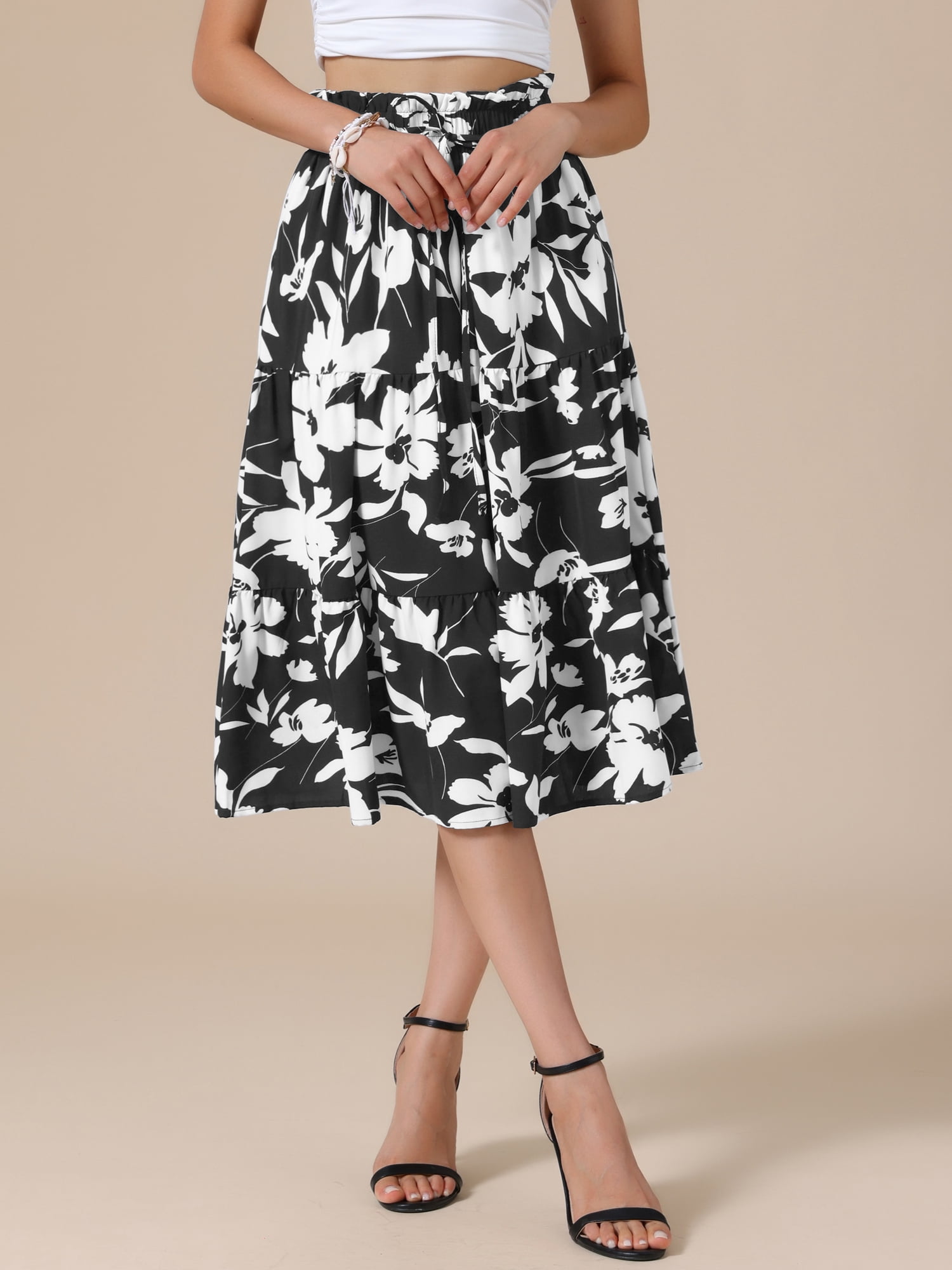 DARING DIVA Women's Dressy Flowy A-line Boho Skirts Small Black
