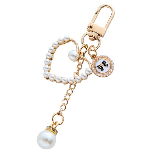 Pendentif Keychain Faux Pearl: Heart Round Fashion Sac à main Porte-clés Charm