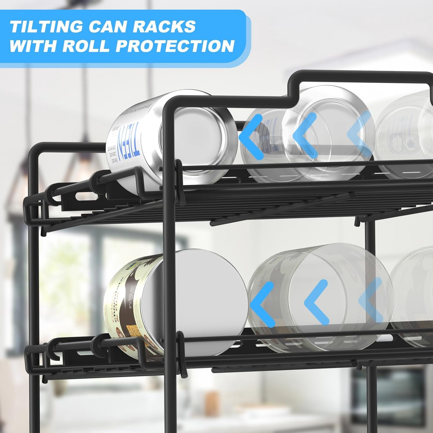 stusgo 2 pcs 4 Tiers Stackable Can Rack Organizer, Wear-Resistant Upgrade Beverage Food Can Dispenser Holder Holds up to 48 Cans for Kitchen Cabinet and Pantry (Black)