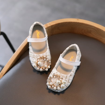 

Shoes Pearls Children Plaid Kids Princess Shoes Girls Non-slip Soft-soled Baby Shoes