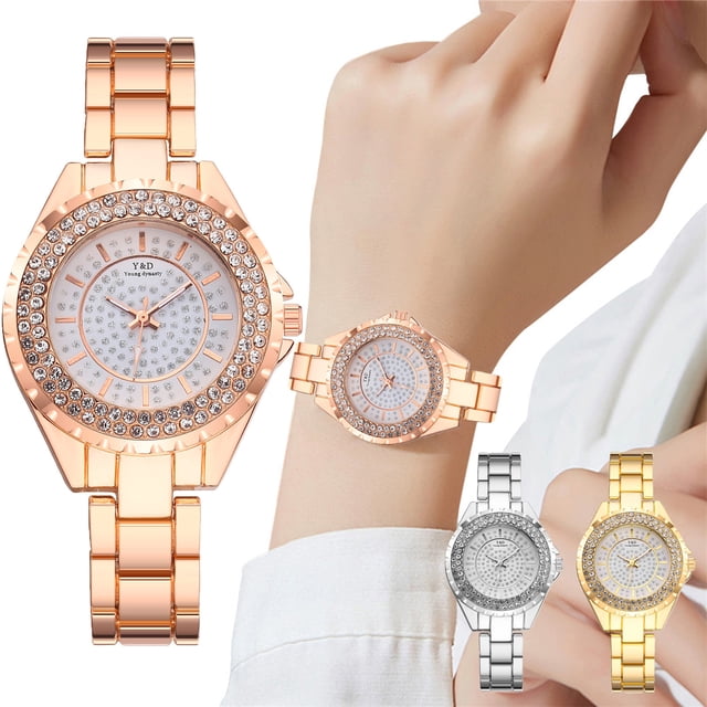 PVCS Montre Mode pour Femmes Horloge Acier Inoxydable Décontractée Robe Poignet Cristal