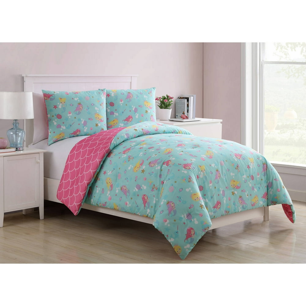 VCNY Home Aqua/Pink Mermaid Princess 2/3piece Reversible Kids Bedding