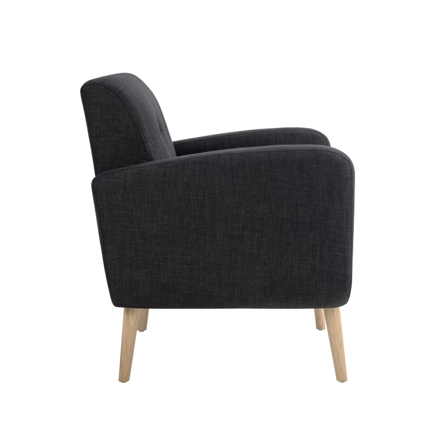 Mid-Century Modern Accent Armchair, Upholstered Fabric Living Room Chair with Deep Seat, Padded Arms & Rubber Wood Legs, Black