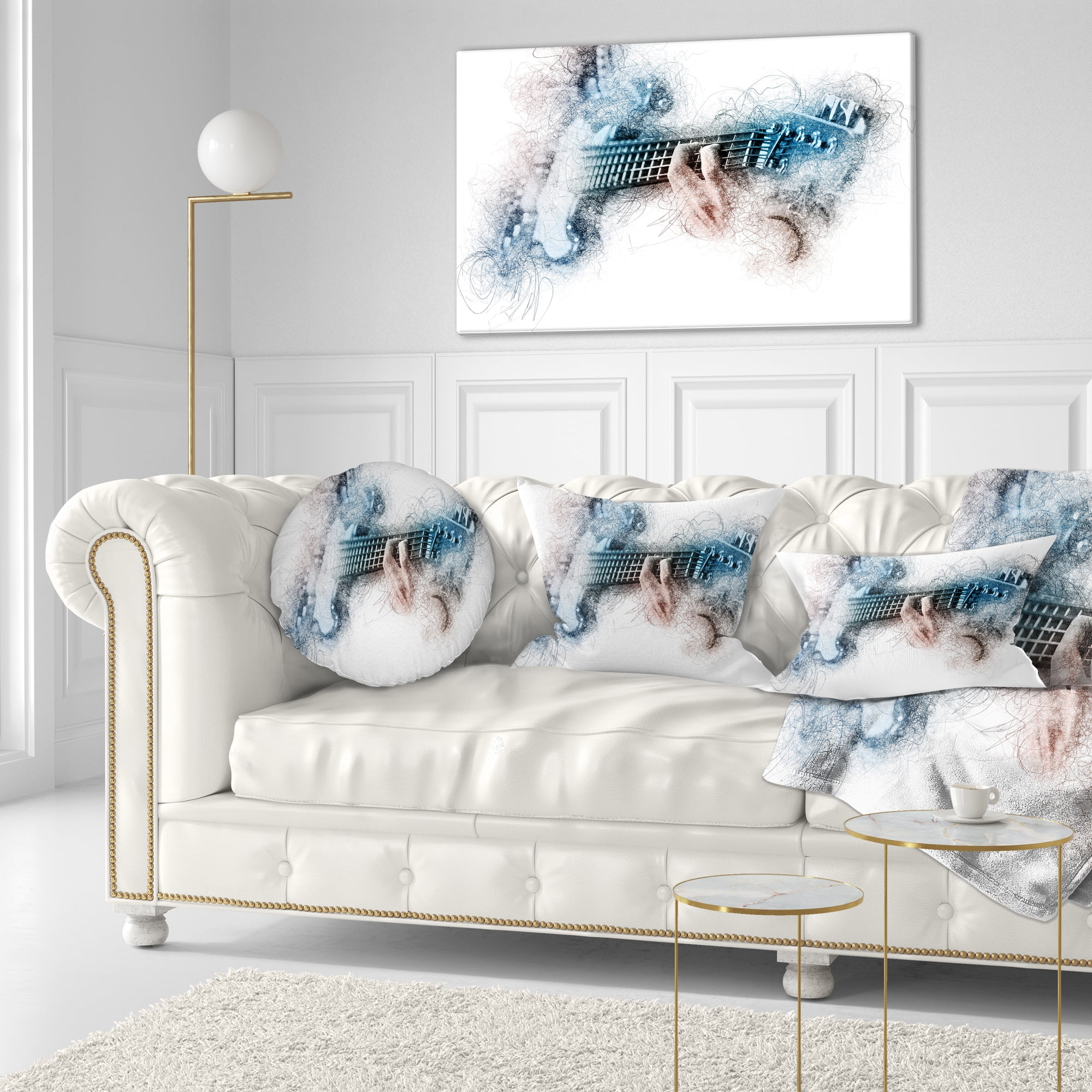 Designart Man Playing A Guitar Watercolor - Contemporary Throw Pillow - 12x20