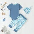 thumbnail image 3 of 12 Months Baby Boys Clothes 18 Months Boys 3PCS Outfits Set Letter Glasses Print Infant Boys Short Sleeve Top Pants Set with Hat Blue, 3 of 9