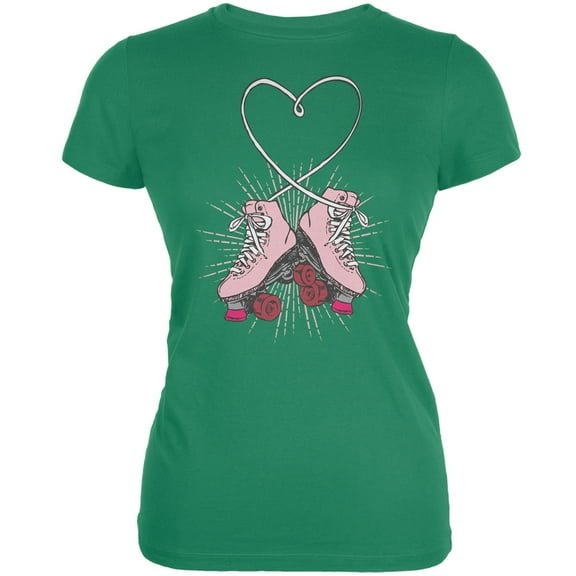 Roller Skate Heart Kelly Green Juniors Soft T-Shirt - X-Large