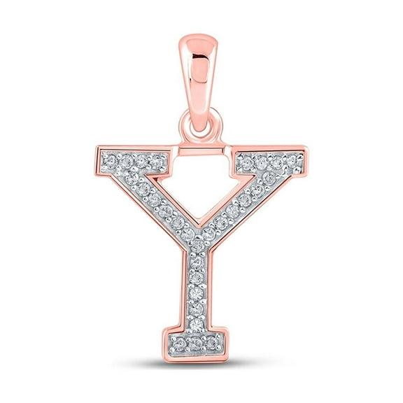 Macey Worldwide Jewelry 10k Rose Gold Diamond Initial Y Letter Pendant 1/12 Ctw