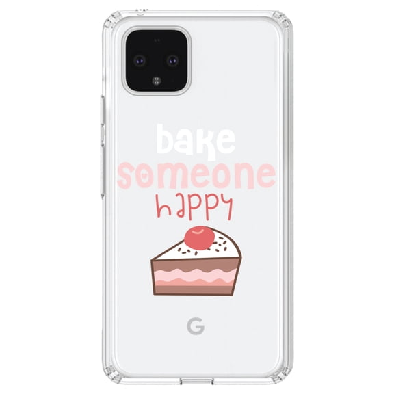 DistinctInk Clear Shockproof Hybrid Case for Google Pixel 4 XL (6.3" Screen) - TPU Bumper Acrylic Back Tempered Glass Screen Protector - Bake Someone Happy