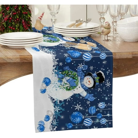 

Christmas Balls Snowman Snowflakes Linen Table Runners Dresser Scarf Table r Xmas Dining Table Runners Navidad rations