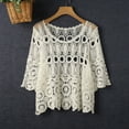 thumbnail image 2 of Womens Summer Tops Crew Neck Short Sleeve Sweater Crochet Hollow Out Knit Pullover Cover Up Womens Summer Clothes,White,One Size, 2 of 3