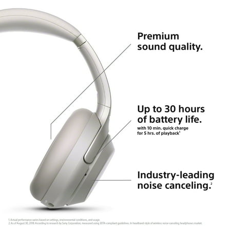 Sony - WH-1000XM3 Wireless Noise Cancelling Over-the-Ear Headphones with Google Assistant - Silver