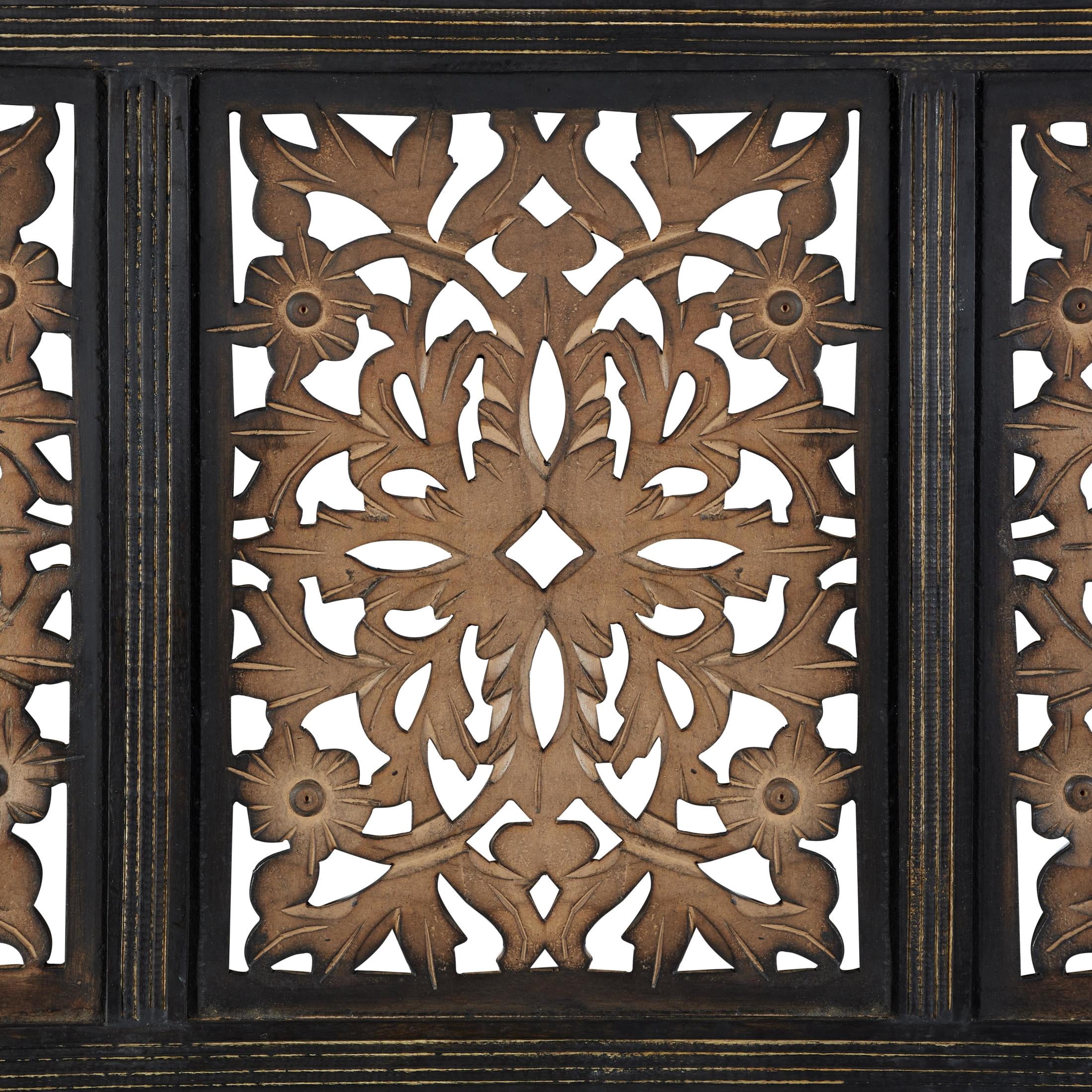 DecMode Brown Wooden Handmade Intricately Carved Floral Wall Decor