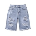 thumbnail image 4 of WPPGONE Denim Bermuda Shorts for Women Knee Length Distressed Holed Straight Leg Frayed Vintage Bottoms Fashion Casual Summer Versatile Jean Shorts with Pockets, 4 of 6