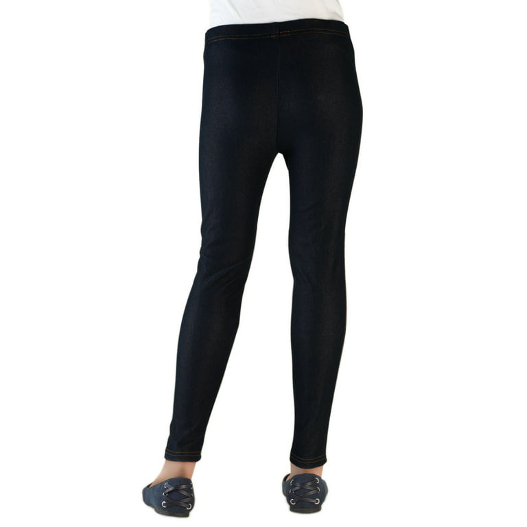 Vivian's Fashions Long Leggings - Girls, Knit Denim (Black, Medium) 
