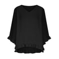 thumbnail image 3 of Khunlpohl Women's Cotton Linen Tops Ruffle 3/4 Sleeve Blouse Crew Neck Casual Shirts Summer Lightweight Top S-5XL, 3 of 7