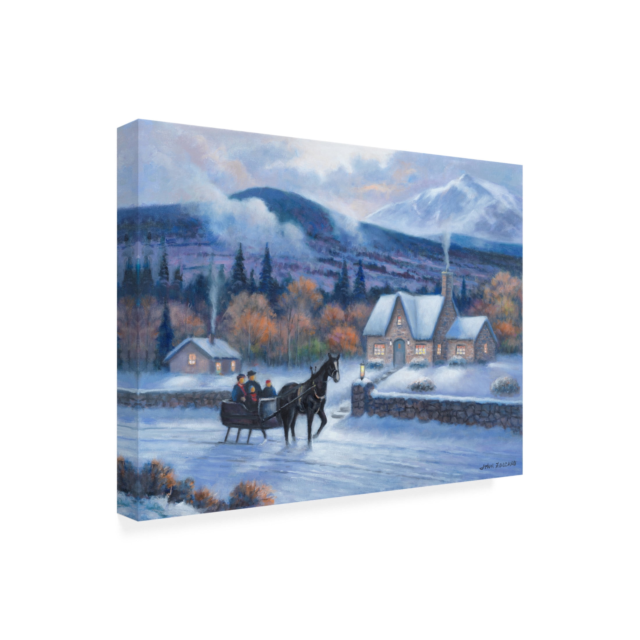 Canvas Wall Art - John Zaccheo 'Sleighride Home' Wall Art for Living Room, Bedroom, or Office Décor by Trademark Fine Art - 19 x 14 Inches