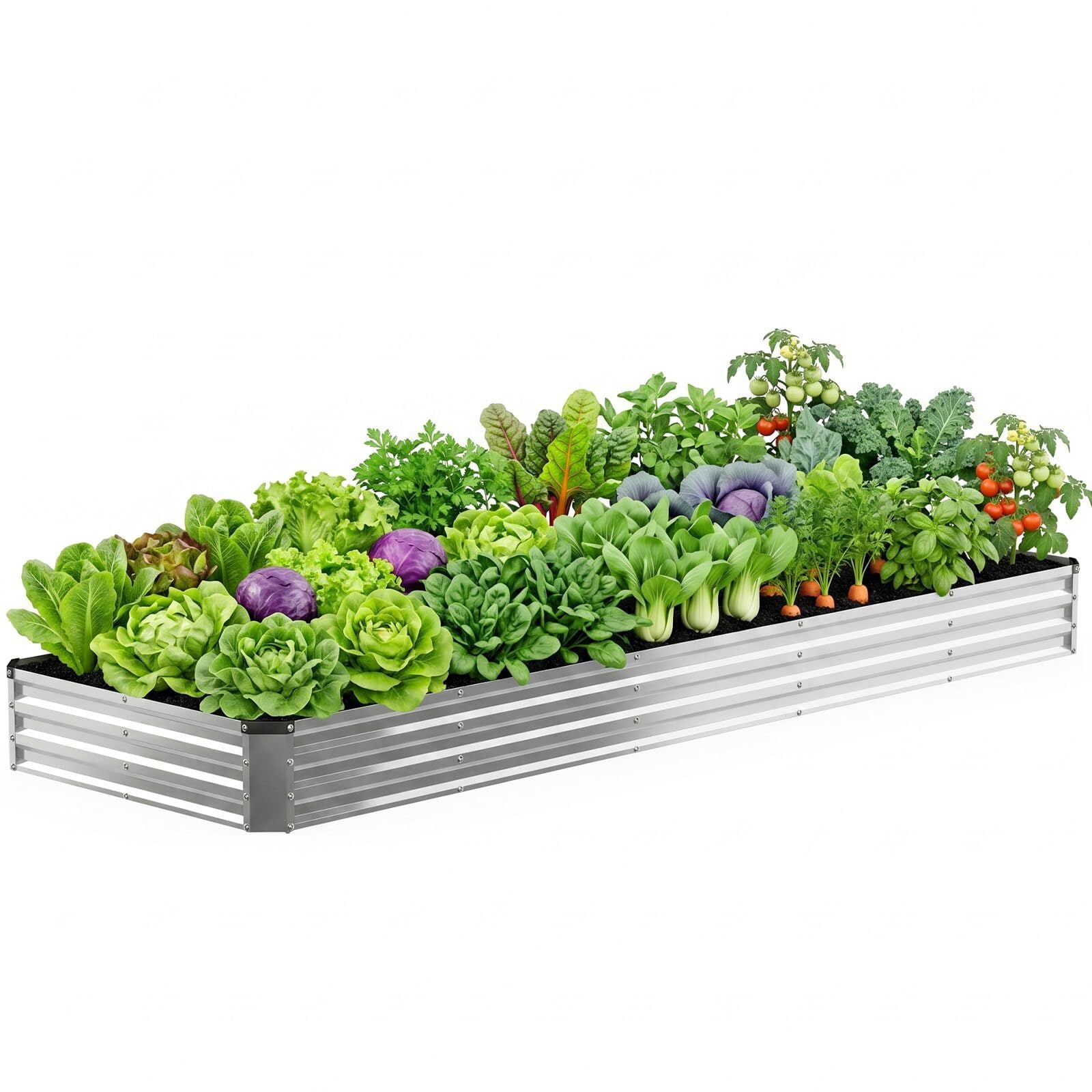 Kelno Galvanized Metal Raised Garden Bed 12x4x1ft Outdoor Planter Box for Vegetables Flowers Herbs Open Bottom Rectangular Raised Bed, Silver