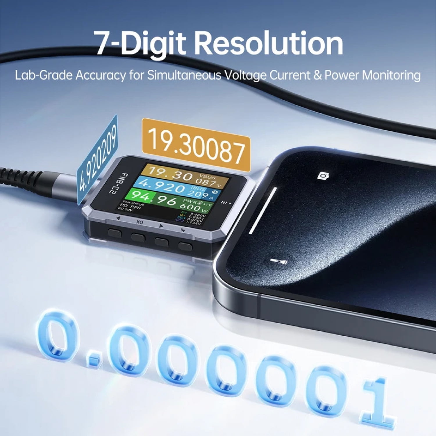 FNIRSI Type-C Fast Charging Tester High Precision Multimeter FNB-C2 USB PD3.1, 20-Bit ADC 50V 6.5A 240W, E-Marker Chip Test