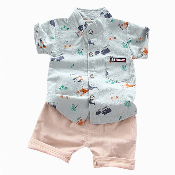 Baby Boy Outfits Toddler Set Children's Summer Cartoon Printed Short-sleeved Running Suit 0 3 6 12 18 24 Months Vest Tank Tops Shorts Sleepwear Clothes Two Pieces