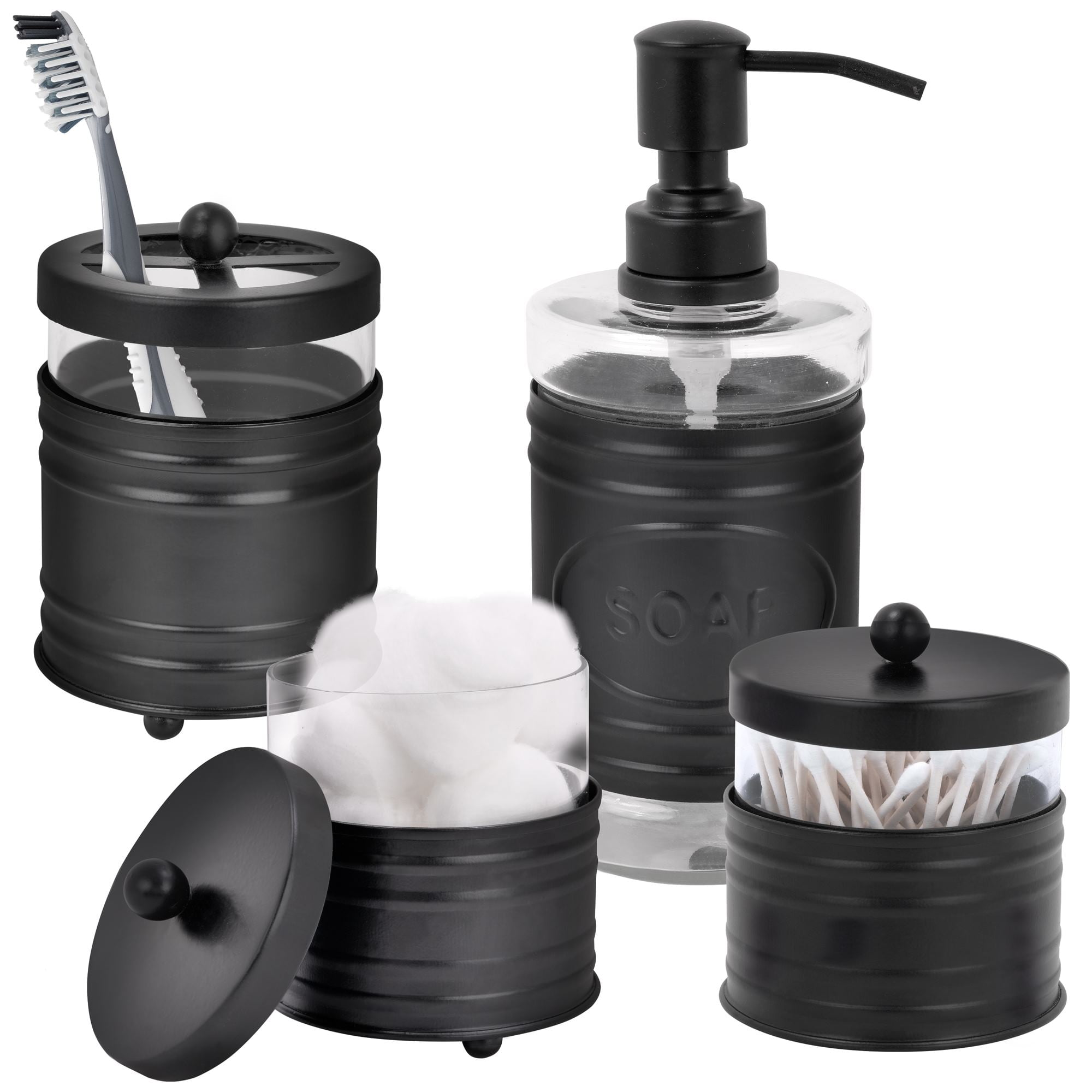 Autumn Alley 4 Piece Black Metal Farmhouse Bathroom Accessories Set - with Soap Dispenser
