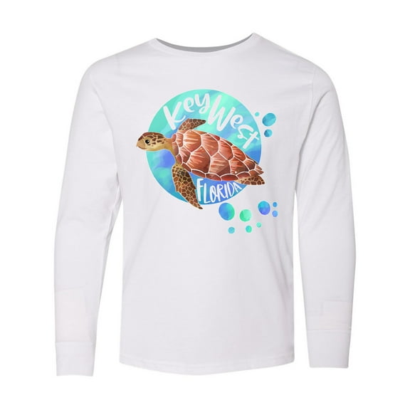 Inktastic Key West, Florida Swimming Sea Turtle with Bubbles Long Sleeve Youth T-Shirt
