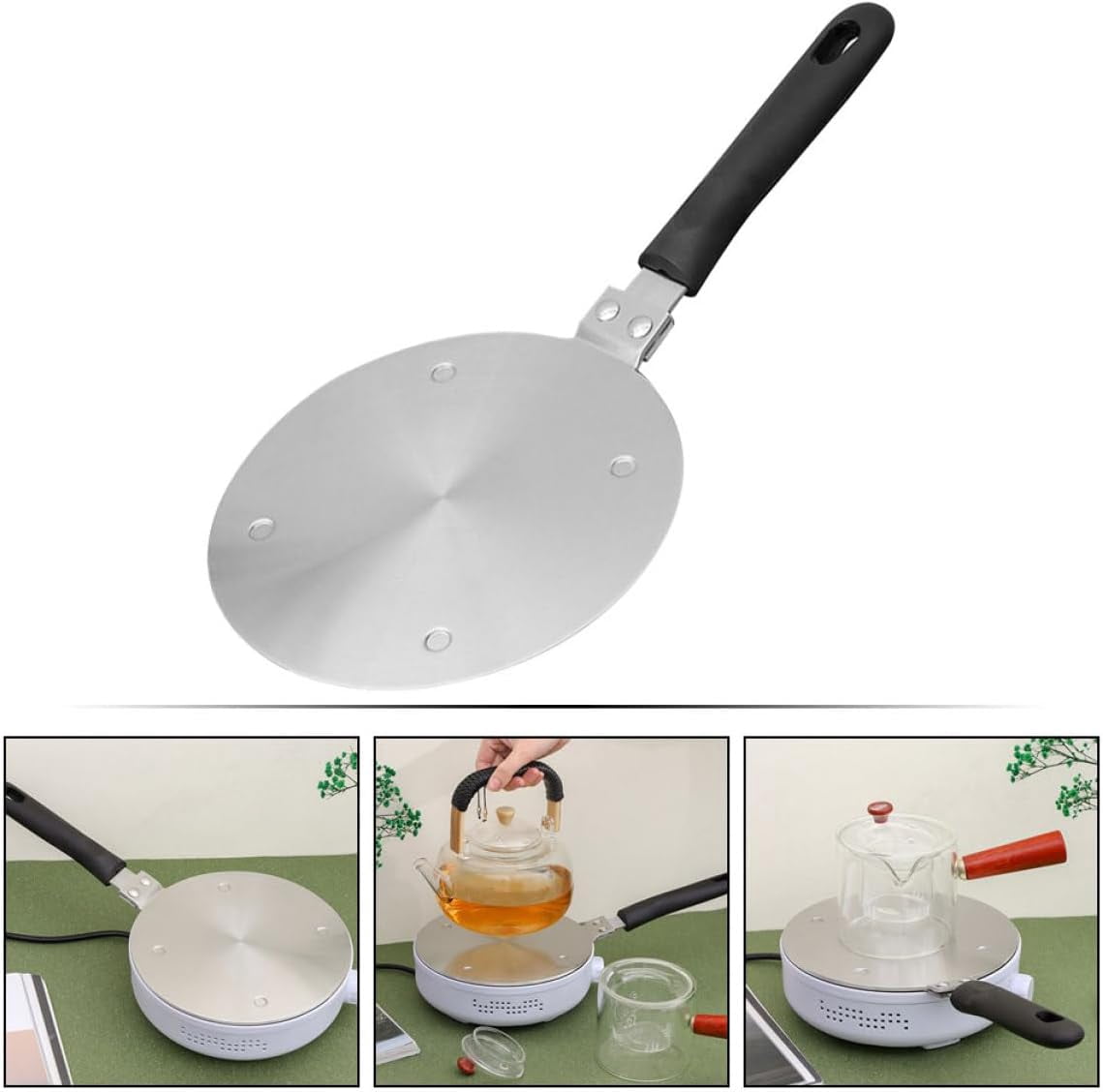 Stainless Steel Induction Heat Diffuser Plate 24cm Thickened Removable Bakelite Handle for Gas and Electric Cooktops Even Heat Cooking Adapter
