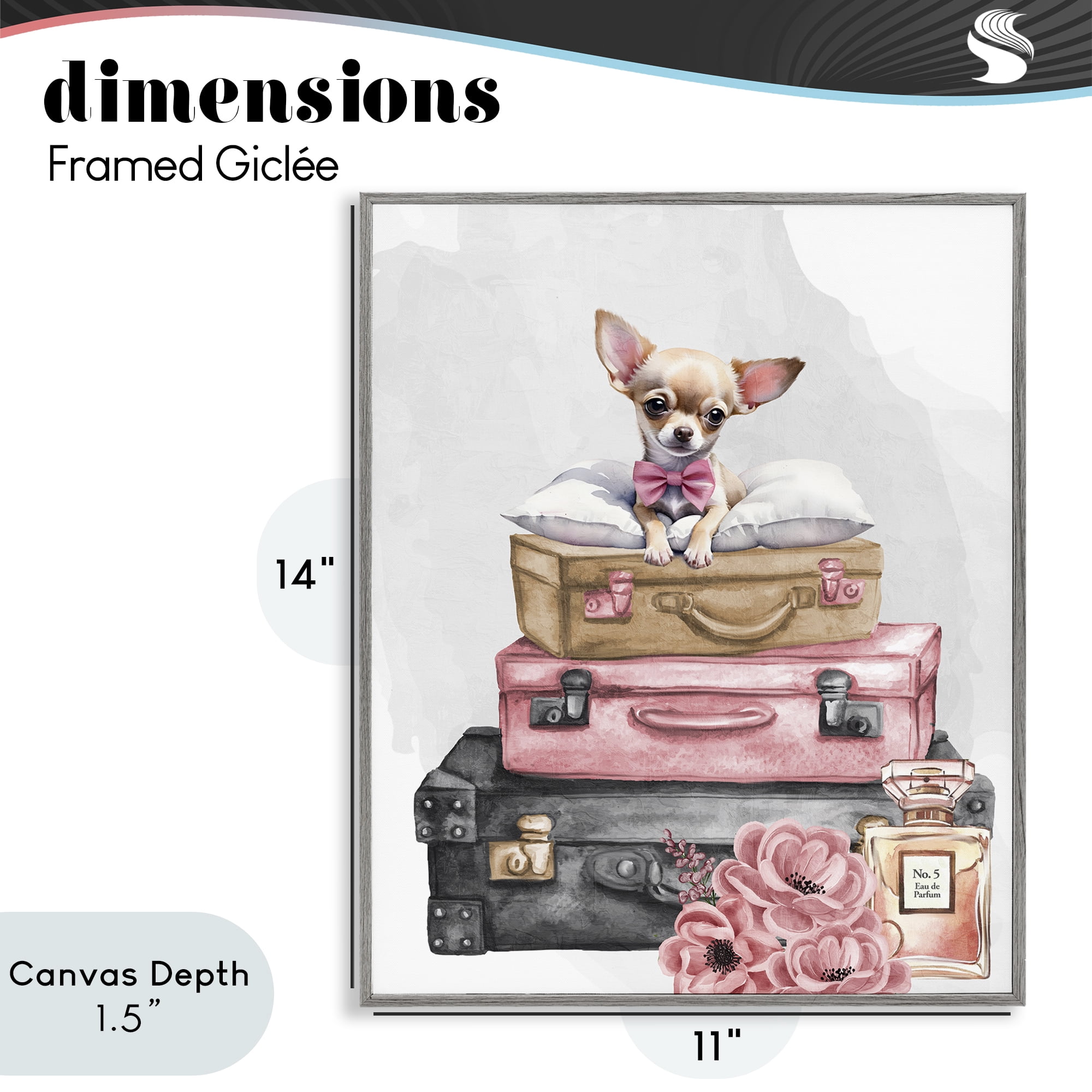 Stupell Industries Trendy Pup Travel Gray Framed Giclee Art, design by Kim Allen
