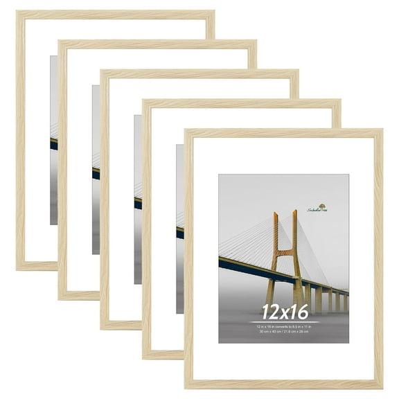 Scholartree 5 PACK 12x16 Matted to 11x14 Gallery Wall Picture Frame Set, 12x16 Wall Picture Frames, Wood Grain Finish