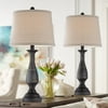 Regency Hill Traditional Table Lamps Set of 2 Dark Bronze Metal Beige Linen Drum Shade for Living Room Family Bedroom Bedside