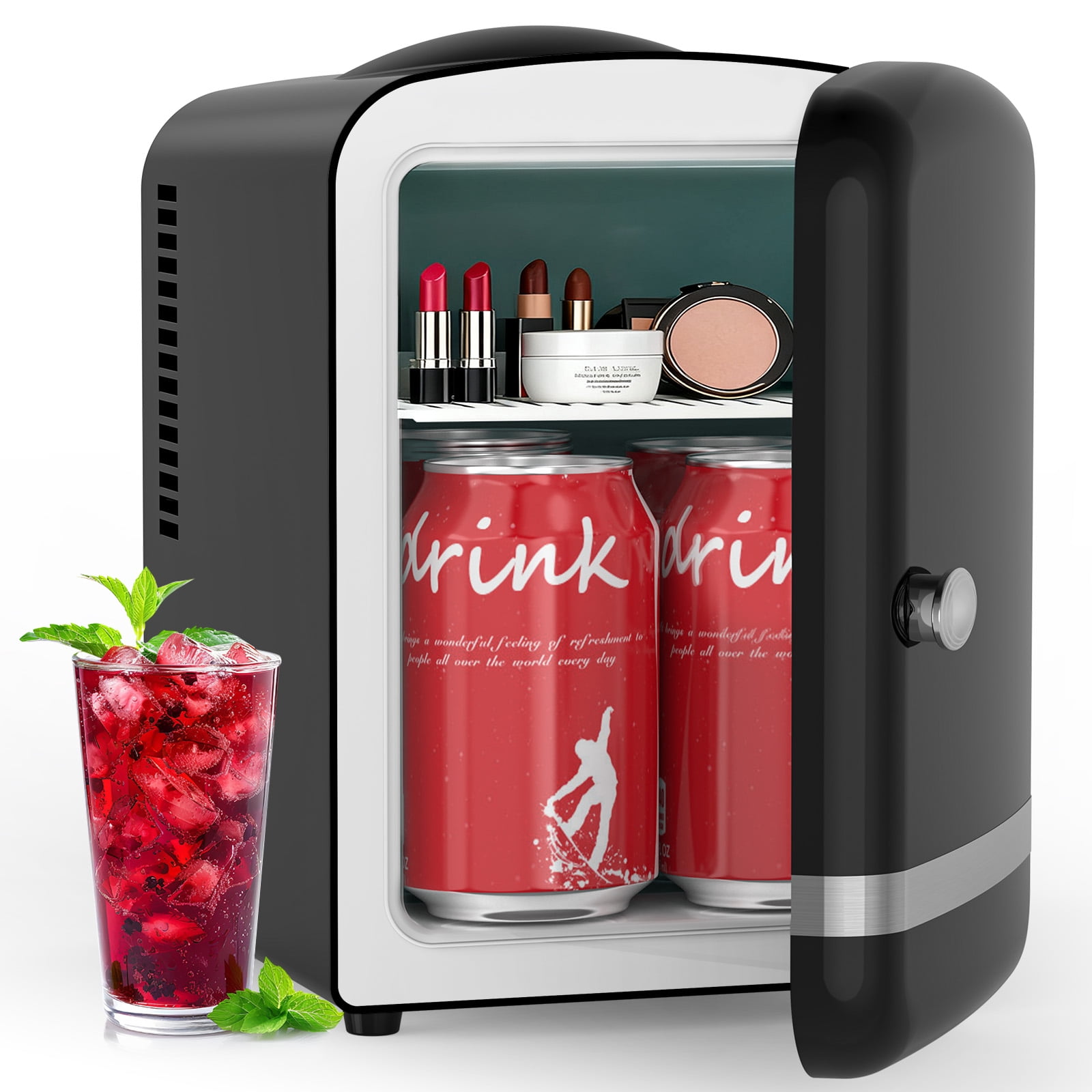 KNDKO Mini Fridge, 4L/6 Cans Cooler and Warmer Compact Refrigerator Skincare, Makeup & Drink, Portable Desk Fridge for Car, Office, Dorm, Black