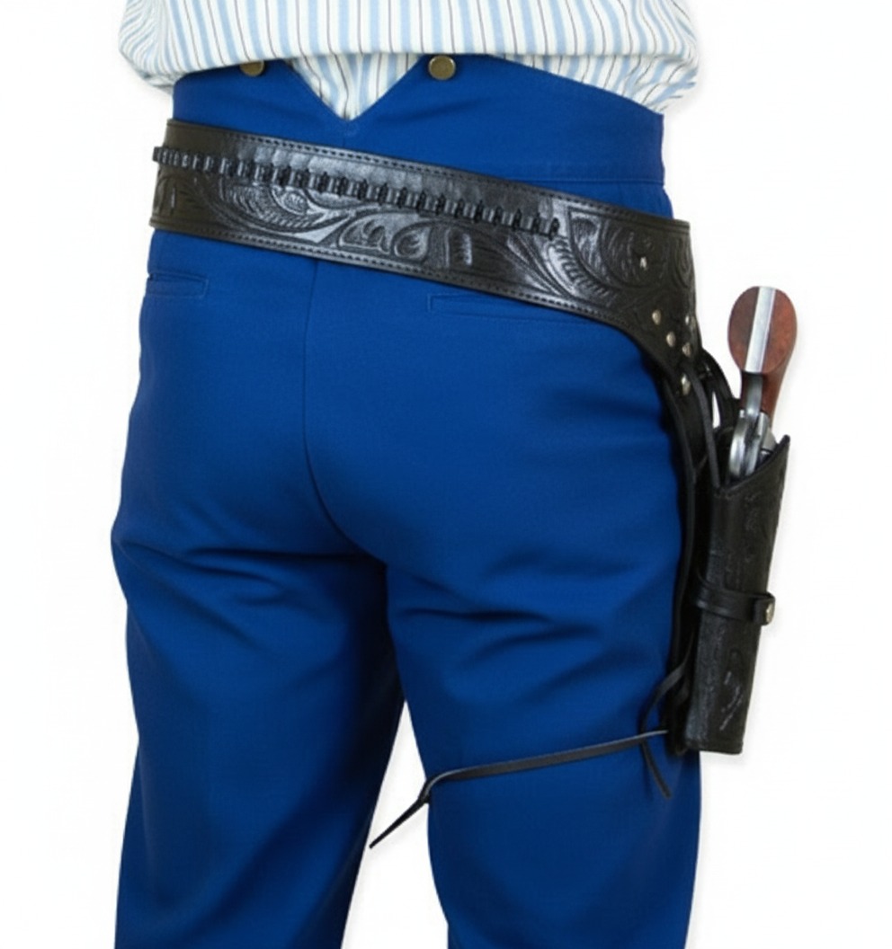 TJAYZ Western Drop Loop Leather Gun Belt and Holster, Right Hand, 44/45 Caliber, BLACK 44"