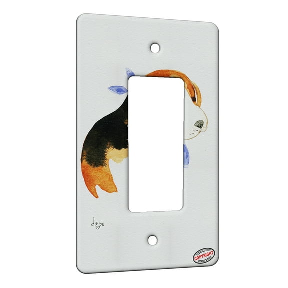 KuzmarK™ 1 Gang Rocker Wall Plate - Beagle Puppy with Blue Bandana Dog Art by Denise Every