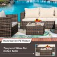 thumbnail image 6 of 4-Piece Patio Bistro Set, PE Rattan Wicker Patio Furniture Set, Outdoor Conversation Sets with Glass Coffee Table, Sectional Sofa Set for Backyard Porch Garden Balcony Lawn Poolside, Q13014, 6 of 11
