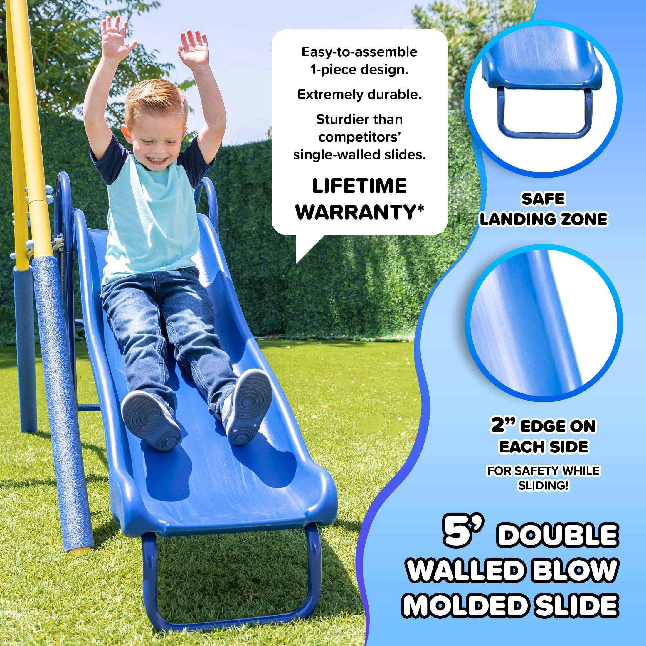 Sportspower Starlight Metal Swing Set with 2 LED Swings, Saucer Swing, Lifetime Warranty on Slide, and Bonus Anchor Kit, for Kids Aged 3-8