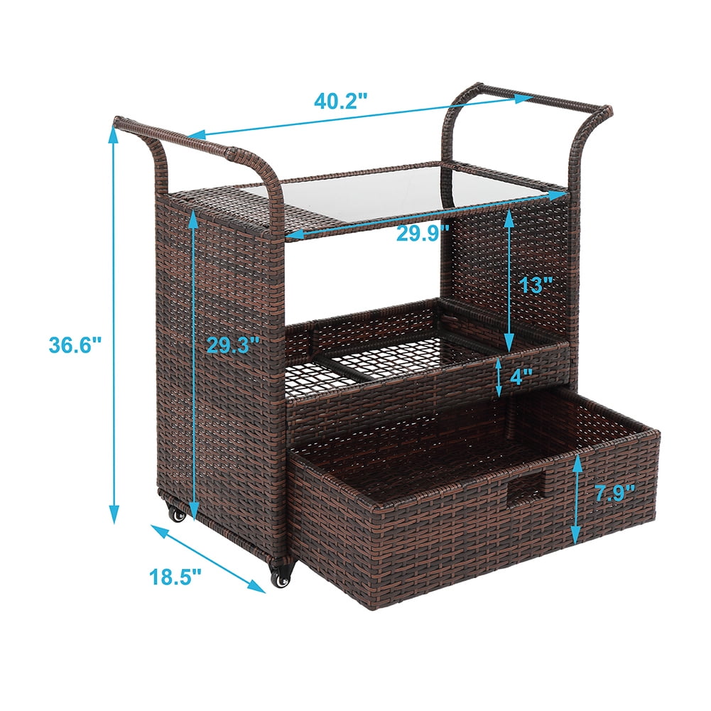 Lowestbest Wicker Rattan Serving Bar Cart, Sideboard On Wheels (Brown Gradient) Lowestbest Wicker Rattan Serving Bar Cart, Sideboard On Wheels (Brown Gradient)