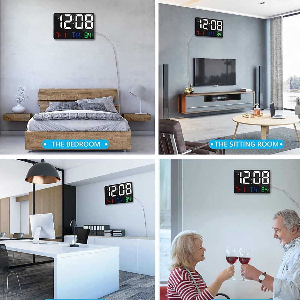 Alarms Clock w/Remote Control,Non-Abbreviated Day Date Clock for Vision Impaired Elderly - White light with black frame