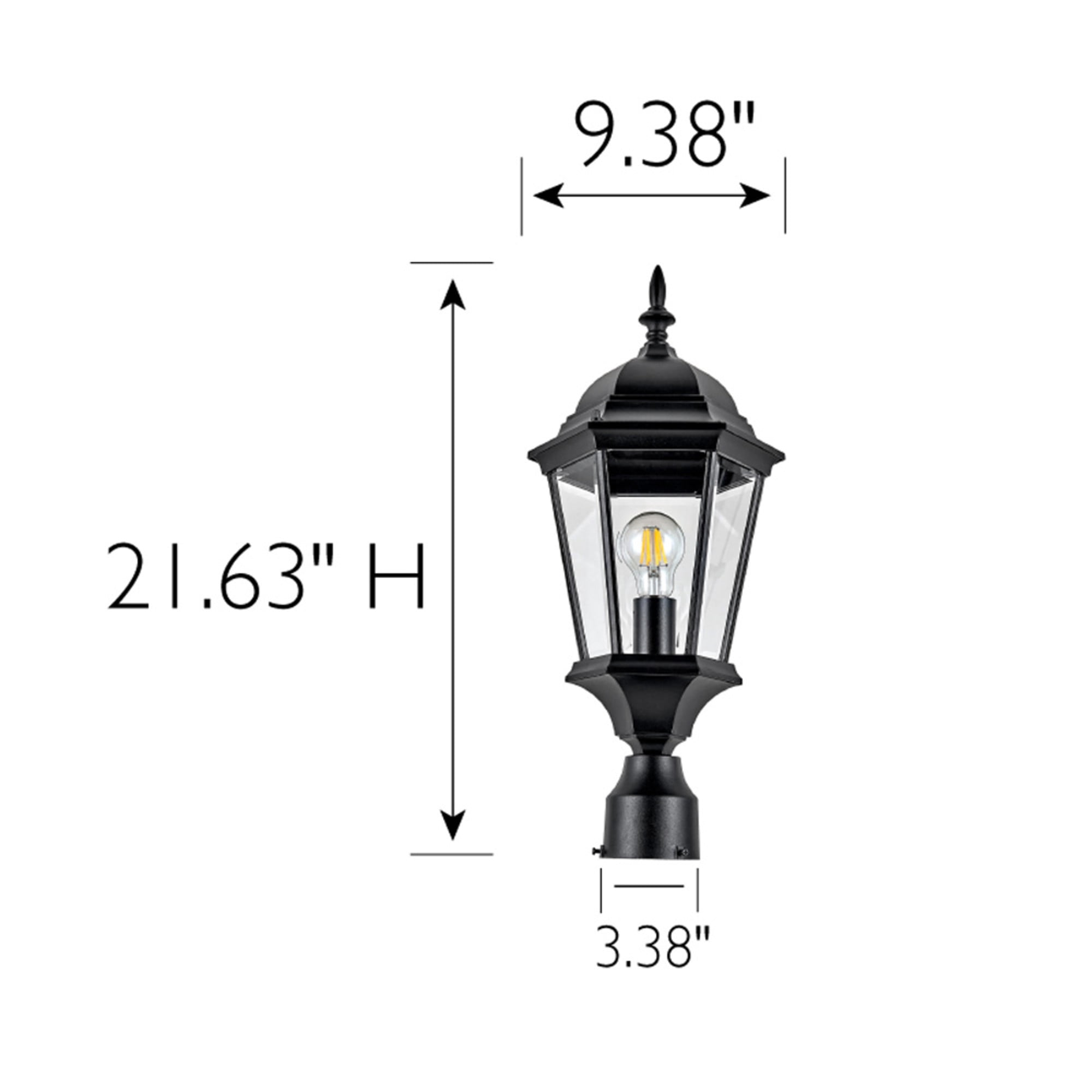 Textured Black Oak Creek Outdoor Post Top Light, Traditional 6-Panel Clear Beveled Glass, Wet Rated