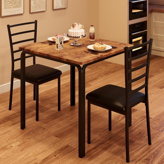 Dining Table for 2, Small Square kitchen Dinner Table Set for 2,Space Saving Wood Modern Dinette With Upholstered,Dining Room Furniture for Breakfast Nook, Apartment,Home Office Small Space,3 Piece