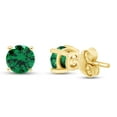 thumbnail image 3 of AFFY Simulated Green Emerald Round Shape Stud Earrings In 14K Yellow Gold Over Sterling Silver (2 Ct), 3 of 5