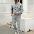 thumbnail image 6 of Fewfanhot Mens Sweatsuit Tracksuit Set 2 Pieces Solid Color Long Sleeve Button up Jacket and Cargo Pants Set, 6 of 8