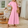thumbnail image 5 of GEWSEY Women's Short Sleeve Loose Plain Maxi Dresses Casual Vacation Long Dresses with Pockets (Pink, L), 5 of 9