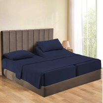 Split Queen Sheets Sets for Adjustable Bed Cotton, Luxury Sheets 100% Egyptian Cotton - 500 TC - Designed for Split Bed, Fit- ( 19-21" Inch Deep Pockets ) ( Split-Queen ) Navy Blue Stripe