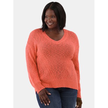 Terra & Sky Women's Plus V Neck Sweater
