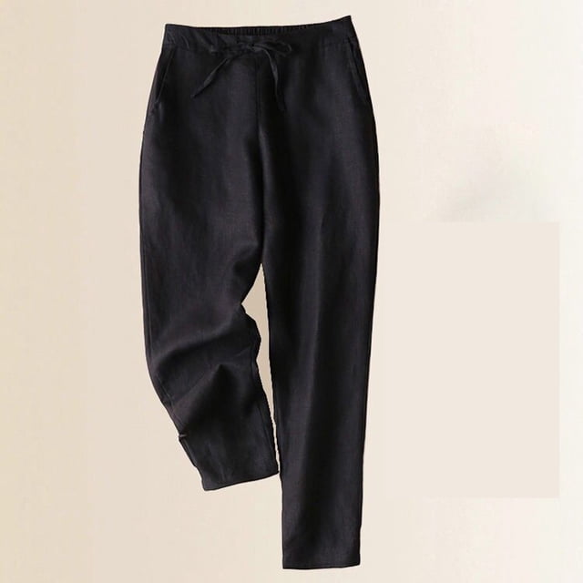 Qertyioot 2024 Nouvelle Année Remise à Zéro Pantalons en Lin à la Mode pour Femmes, Pantalons Raccourcis, Leggings Surdimensionnés en Coton et Lin, Pantalons Décontractés Amples