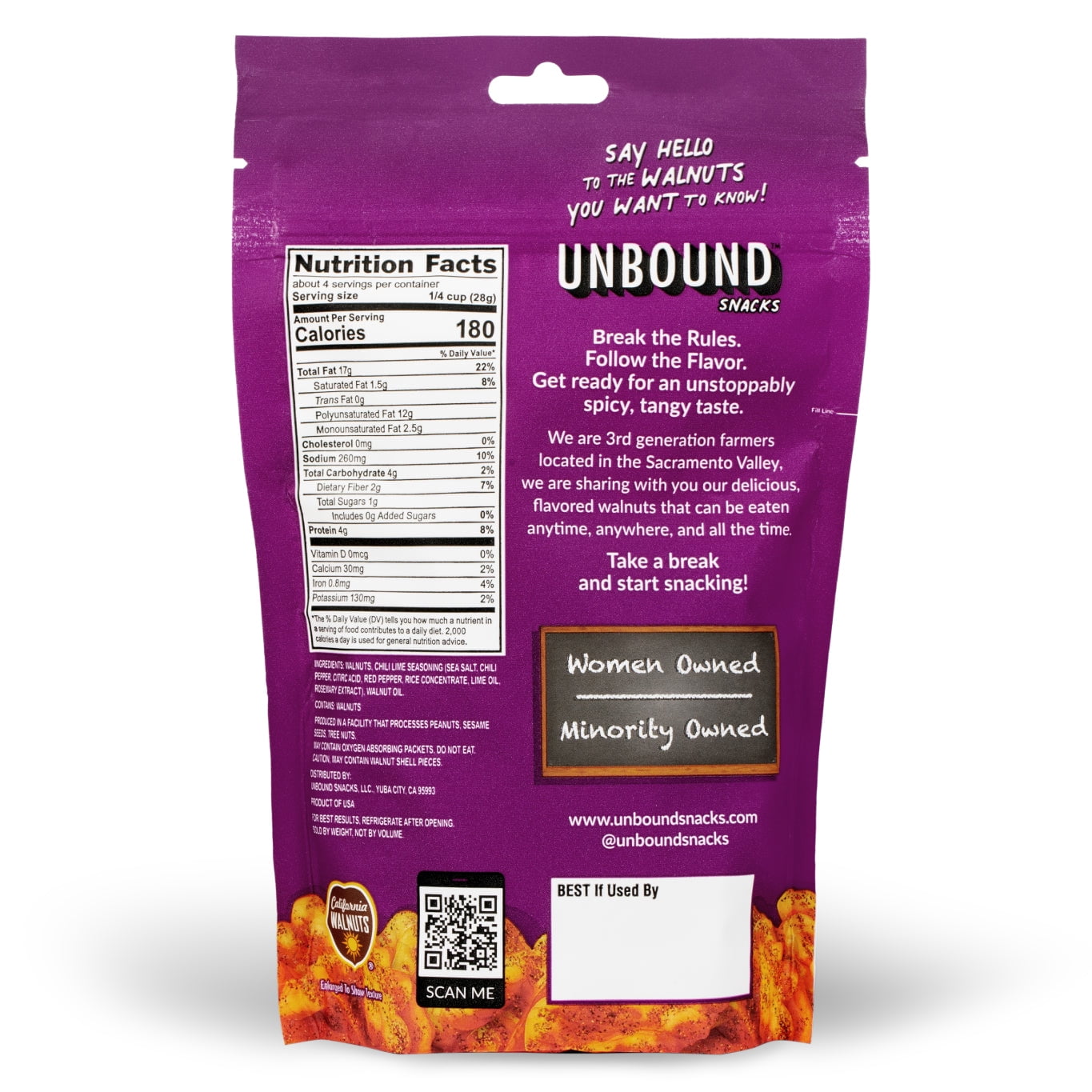 (Pack Of 6) Unbound Snacks Walnuts Chili Lime 4 Oz