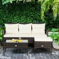 thumbnail image 3 of Patiojoy 3 PCS Patio Furniture Set Outdoor All Weather Wicker Conversation Set w/Cushioned Ottoman & Side Table White, 3 of 10