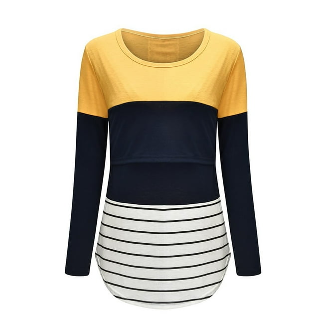 2025 Pyjama de Maternité pour Femmes à Manches Longues 3 Pcs, Hauts d'Allaitement à Imprimé Rayé, Haut de Maternité à Volants, T-Shirt pour